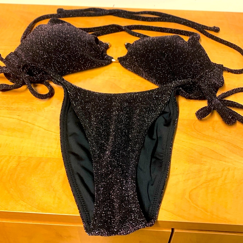 Beautiful metallic black Brazilian bathing suit. Victoria Secrets .